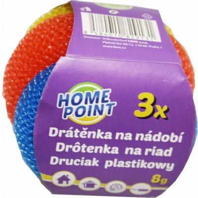 Plastová drátěnka na nádobí HOME POINT 8g - Set 3ks mix barev (8cm)