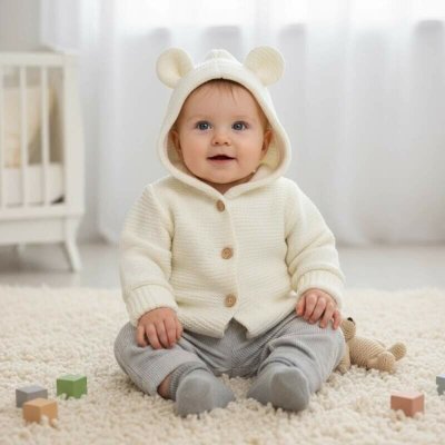 Kojenecký pletený svetřík s kapuckou smetana – Zboží Dáma