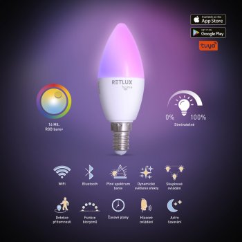 RETLUX Chytrá žárovka LED smart 4,5W E14 RGB CCT HOME RSH 100 C37 52000055