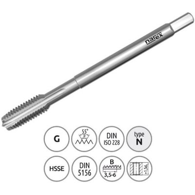 Narex Ždánice 041531620013000 - Závitník strojní G 1/2" stoupání 14P na palec (") typ 3043 kód 3502, DIN 5156 – Zboží Mobilmania