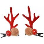 Vánoční sponky do vlasů červené sobí parůžky s bambulkou Doe – sada 2 ks – Zboží Mobilmania