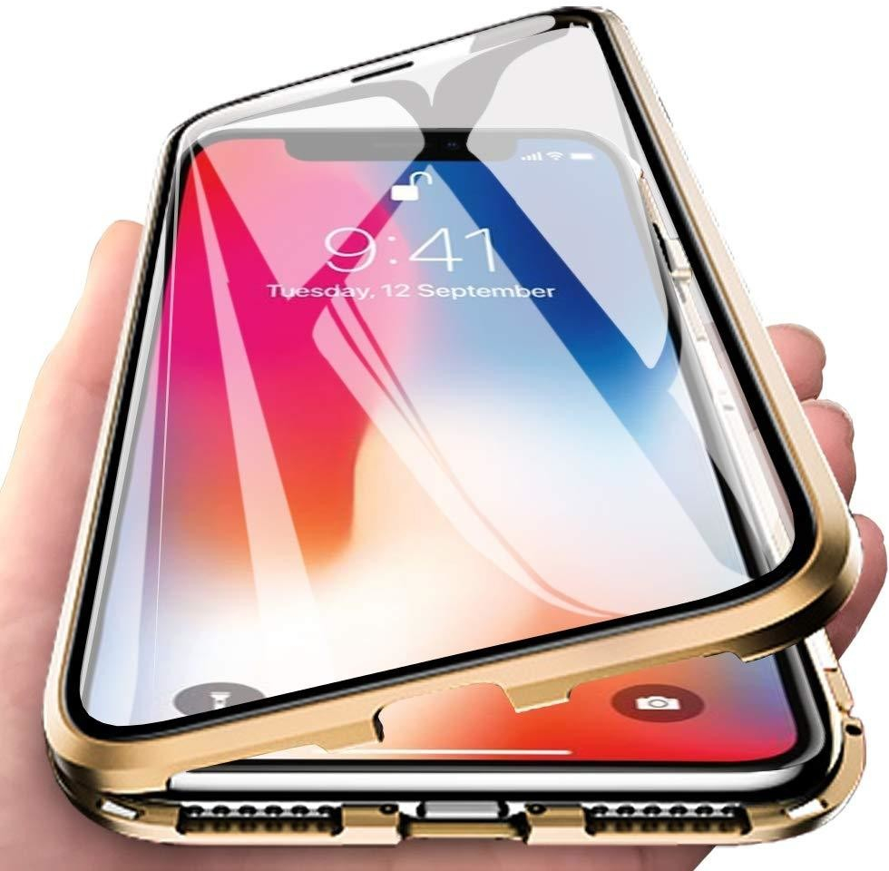Pouzdro Beweare Magnetické oboustranné s tvrzeným sklem iPhone 14 - zlaté