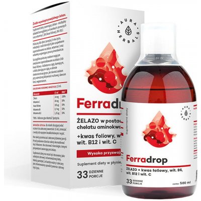 Aura Herbals Ferradrop železo + kyselina listová 500 ml