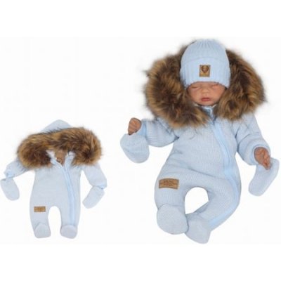 Z&Z Zimní kombinéza s kapucí a kožešinou rukavičky modrá – Zboží Mobilmania