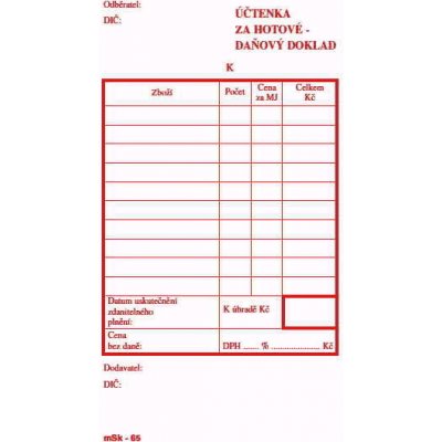 MSK 7400065 účtenka za hotové nečíslovaná 100 listů NCR – Sleviste.cz
