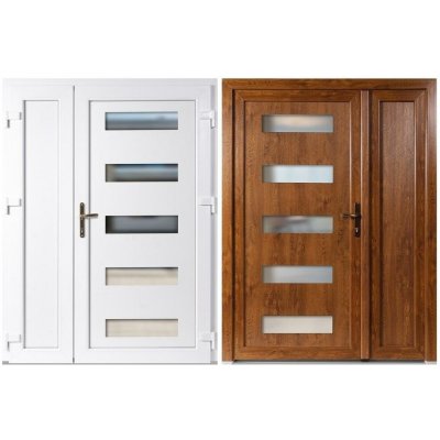 OknaDvereNaMiru.cz Dvoukřídlé plastové vchodové dveře 6300 + plný panel zlatý dub-bílá pravé 130 x 200 cm – Hledejceny.cz