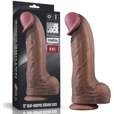 LoveToy 13" Dual Layered Silicone Cock XXL Brown – Zboží Dáma