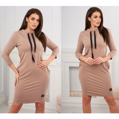 Fashionweek Sportovní stylově pohodlné šaty s kapsami K9438 Capuccino – Zboží Dáma