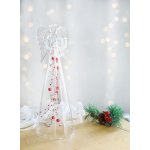 Anděl čirý s červenými skleněnými perlami na čajovou svíčku výška 25cm – Sleviste.cz