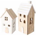 Boltze Home Dekorace s osvětlením 2 domečky ALDEA dřevěná – Sleviste.cz
