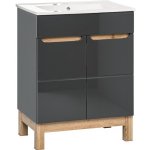 COMAD Stojatá skříňka s umyvadlem - BALI 820 grey, šířka 60 cm, grafit/lesklý grafit/dub votan – Zboží Mobilmania