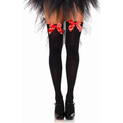 Leg Avenue Nylon Thigh Highs with Bow 6255 Black-Red