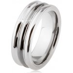 Šperky eshop Wolframový prsten s lesklým povrchem dva zářezy černá a stříbrná SP24.09 – Sleviste.cz