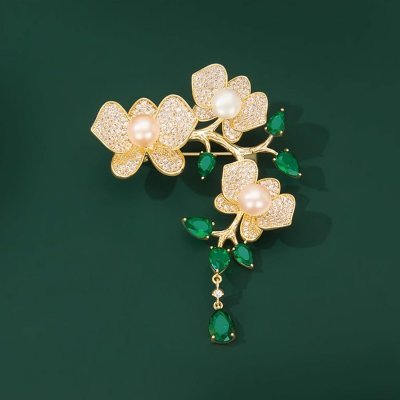 Éternelle luxusní brož Anwen Gold sladkovodní perly zirkony B7341-LXT1267A zlatá – Zboží Dáma