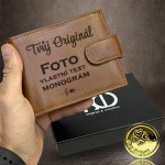 Hnědá kožená peněženka s laserovým gravírováním Monogram text nebo foto – Zboží Dáma