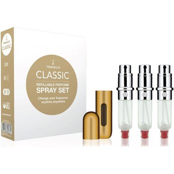 Travalo Classic HD IV. Gold plnitelný rozprašovač parfémů 3 x 5 ml + semišový váček dárková sada