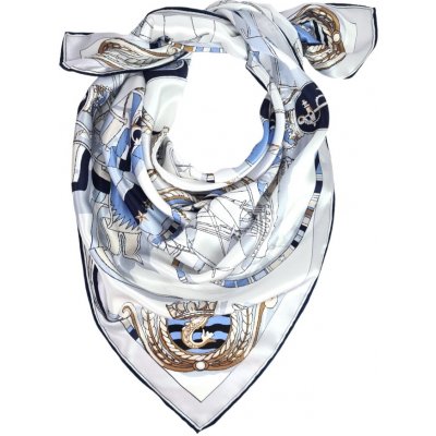 dámský hedvábný šátek bílý s námořními motivy lodě lana kotvy
