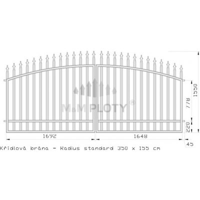 Křídlová brána - Radius standard, grafit Rozměry (š x v): 350 x 155 cm – Zboží Mobilmania