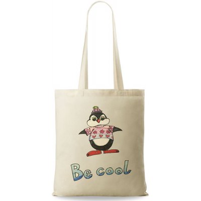 Kabelka shopper bag eko bavlněná taška s potiskem na nákupy béžová pinguin – Zboží Mobilmania
