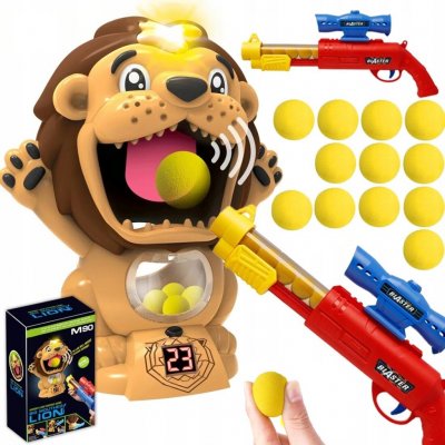 KIK střílející sada pistole na pěnové míčky s terčem ve tvaru lva – Sleviste.cz