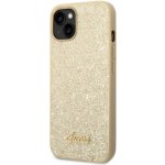 Pouzdro Guess Glitter Flakes Metal Logo iPhone 14 Plus - zlaté – Sleviste.cz