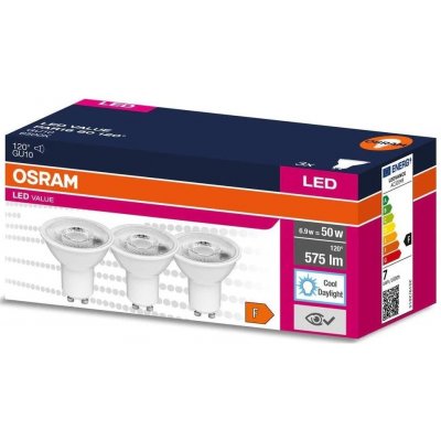 Osram 3PAK LED žárovka LED GU10 6,9W = 50W 575lm 6500K Studená bílá 120° Value OSRVALU7526 – Zboží Živě