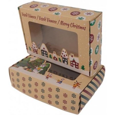 Cake Star Vánoční krabice kraftová s domečky (25 x 17 x 7 cm) – Zboží Mobilmania