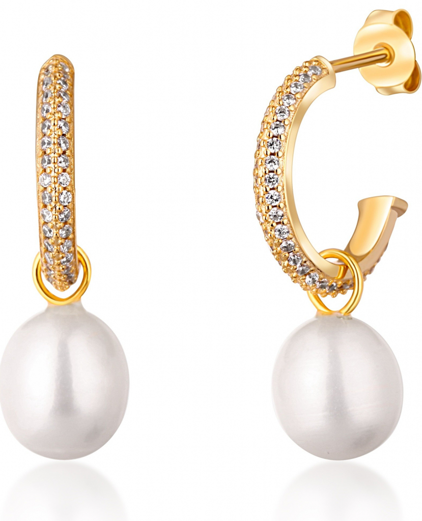 JwL Luxury Pearls nádherné pozlacené kruhy s pravými perlami JL0771