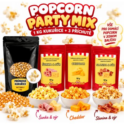 Popcorn Party Mix – 1 kg kukuřice + 3 příchutě – Hledejceny.cz