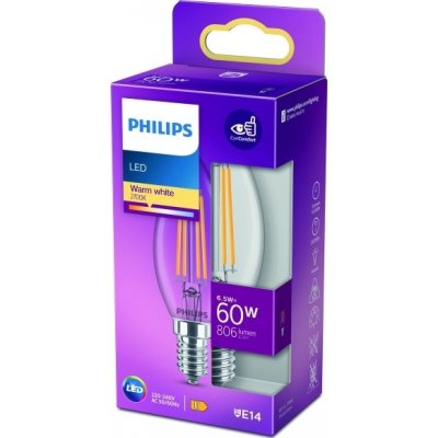 Philips LED svíčka filament E14 60W 2700K 7W filament – Hledejceny.cz
