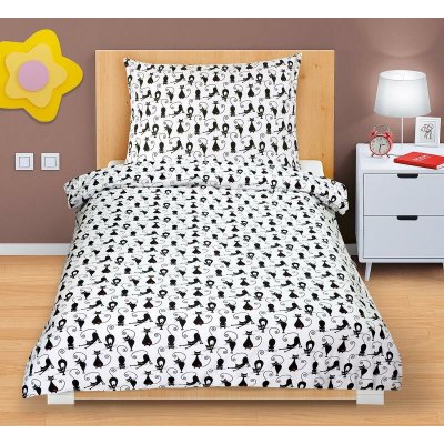 Veratex dětské povlečení bavlna Agáta kočky černá na bílé 90 x 135 cm 45 x 60 cm – Zboží Dáma