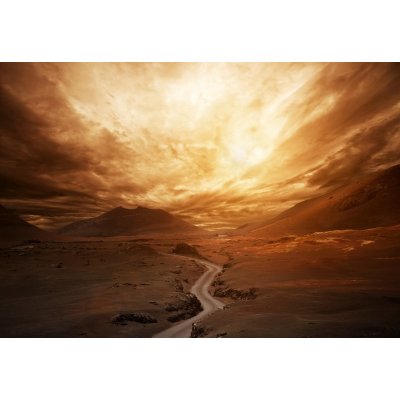 WEBLUX 40556020 Fototapeta vliesová Dramatic sky over road in a valley. Dramatická obloha nad silnicí v údolí. rozměry 145 x 100 cm – Zboží Mobilmania