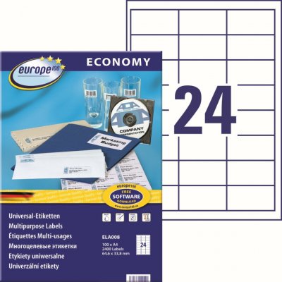 Avery Zweckform Europe100 ELA008 Samolepicí etikety 64,6x33,8 mm 2400 ks bílé – Hledejceny.cz