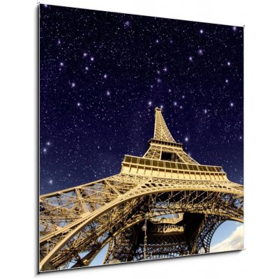 Skleněný obraz 1D - 50 x 50 cm - Stars and Night Sky above Eiffel Tower in Paris Hvězdy a noční obloha nad Eiffelovou věží v Paříži – Zboží Mobilmania