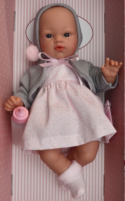ASIVIL Realistické miminko holčička KOKE v šedém bolerku