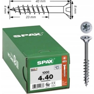 SPAX vrut zápustná hlava 4.0x40 část. závit TX20, Wirox-stříbrná, certifikovaný (1000 ks) – Hledejceny.cz