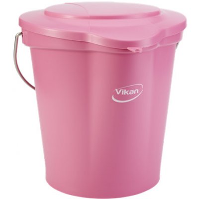 Vikan Růžový plastový kbelík s víkem 12 l