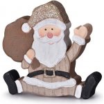 Dekorace dřevo 115x110mm Santa přírodní s glitrem bílá hnědá – Hledejceny.cz
