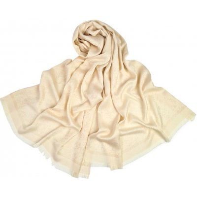 Classic Scarf béžová šála se třpytivým zlatým vláknem a jemnými květy – Zboží Dáma