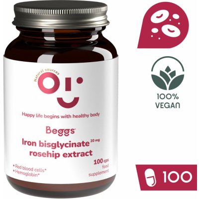 Beggs Iron bisglycinate 20 mg, rosehip extract 100 kapslí