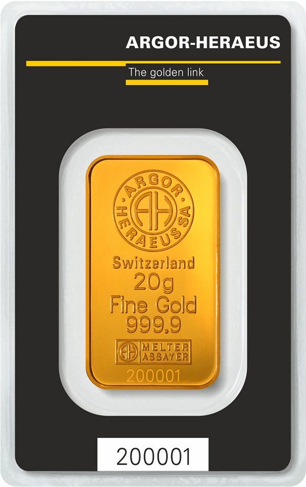 Argor-Heraeus zlatý slitek 20 g