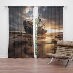 Sablio Závěs Vrak lodi při západu slunce: 2ks 140x250cm – Hledejceny.cz