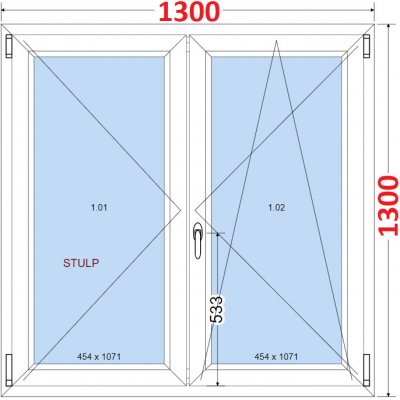 SMART Dvoukřídlé plastové okno 130x130, bez středového sloupku – Zboží Mobilmania