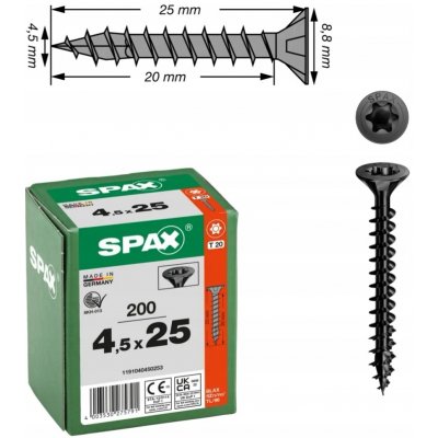 Spax Univerzální vruty do dřeva pozinkované 4,5x25mm Černé 200ks – Hledejceny.cz