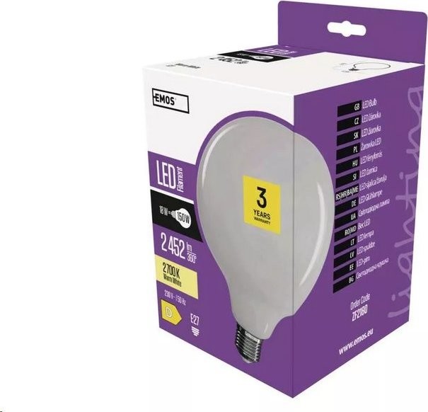 Emos LED žárovka Filament G125 18W E27 teplá bílá