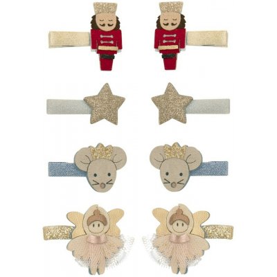 MIMI & LULA Sponky do vlasů Nutcracker mini clips – set 8 ks, béžová barva, kov, textil – Zboží Dáma
