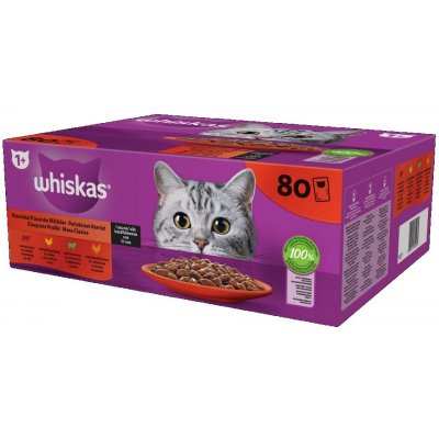Whiskas Adult Classic Meals s hovězím kuřecím jehněčím drůbežím v omáčce 80 x 85 g – Hledejceny.cz