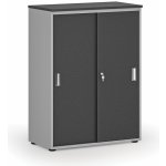 Primo Kancelářská skříň se zasouvacími dveřmi GRAY, 1087 x 800 x 420 mm, šedá/grafit – Sleviste.cz