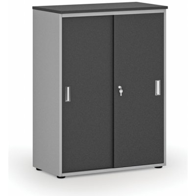 Primo Kancelářská skříň se zasouvacími dveřmi GRAY, 1087 x 800 x 420 mm, šedá/grafit – Sleviste.cz