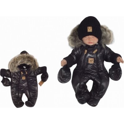 Z&Z Zimní kombinéza s dvojitým zipem kapucí a kožešinou rukavičky Angel černý